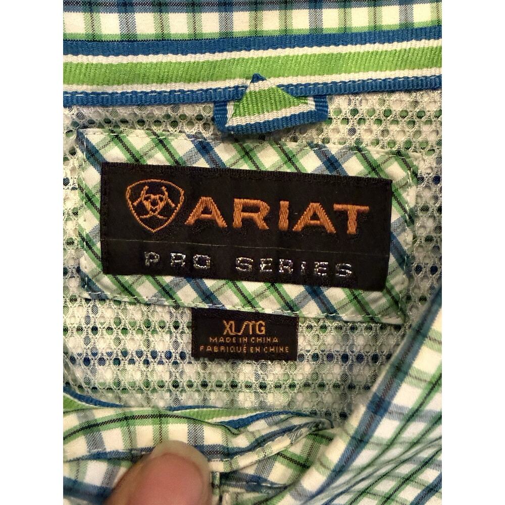 Ariat Pro Series Short Sleeve Button Down Blue/Green Gingham Plaid Men’s XL - Picture 3 of 8